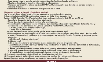 Invita SIPINNA a Niñas, Niños y Adolescentes a participar en la integración del Consejo Consultivo de Córdoba